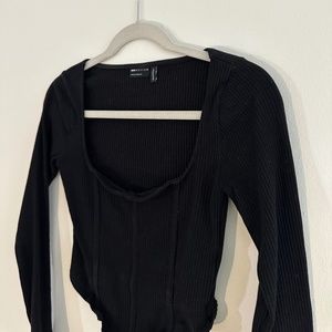 Asos Long Sleeve Corset Like Black Top Size 6